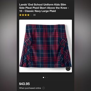 Girl’s Lands End Classic Navy Plaid Side Pleat Above The Knee Skort Size 6